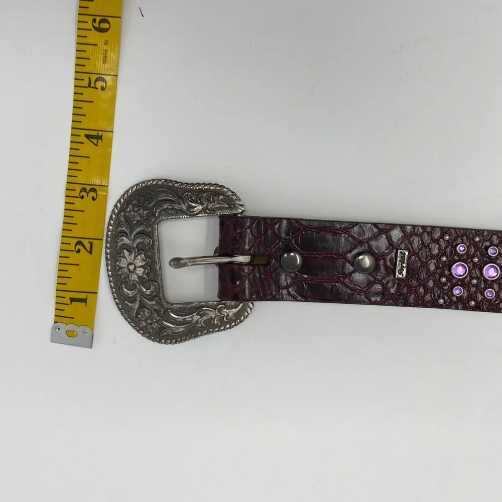 Ariat Sz S Burgundy Leather Purple Rhinestone Western Belt Silver Ornate buckle